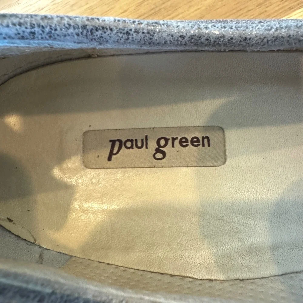 Paul Green Women 5.5 UK 3 Metallic Silver Leather Espadrille Loafer Cap Toe